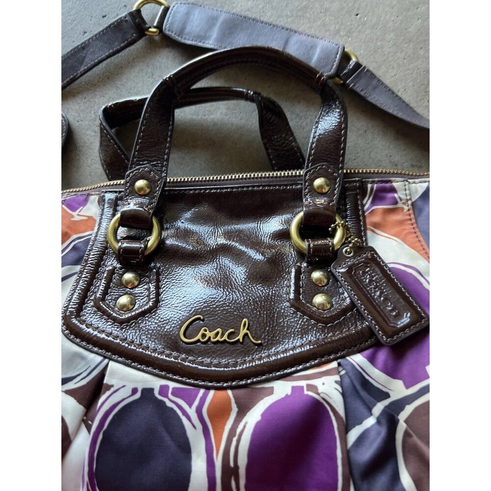 Vintage COACH Ashley Scarf C's Print LARGE Satchel Purse Bag Orange Purple - Picture 9 of 14